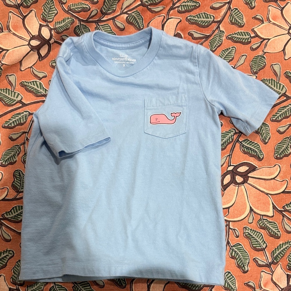 Vineyard Vines Kids Light Blue Tee with Pink Whale